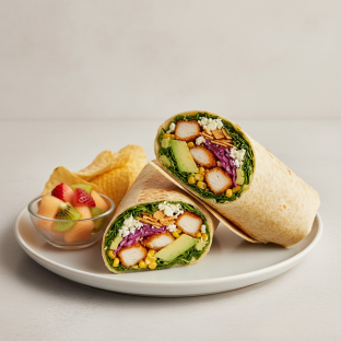 Crispy Chicken Poblano Wrap with Chips and Fruit Crispy Chicken Poblano Wrap with Chips and Fruit