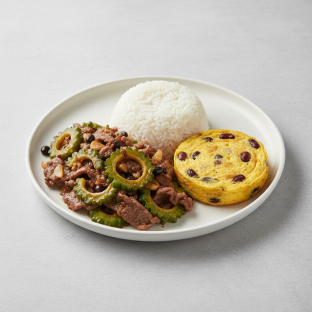 Bittermelon Beef Rice With Beans & Egg Cake Bittermelon Beef Rice With Beans & Egg Cake