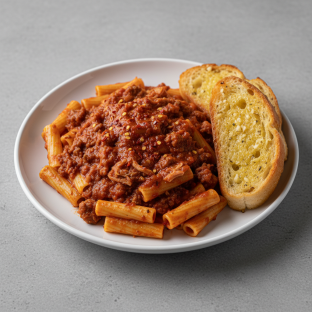 Ziti Pasta with Beef Bolognese, Sunday Gravy and Crushed Red Pepper Flakes