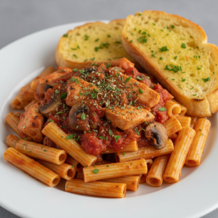 Ziti Pasta with Chicken Cacciatore, Vegetarian Marinara and Italian Herbs