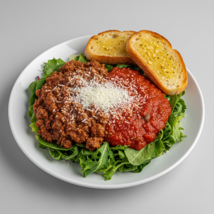 Lettuce Mix with Beef Bolognese, Vegetarian Marinara and Pecorino Romano