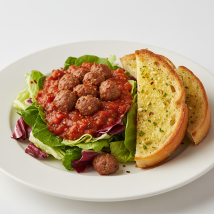 Lettuce Mix with Italian Sausage, Vegetarian Marinara and Crushed Red Pepper Flakes