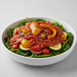 Lettuce Mix with Roasted Vegetables, Vegetarian Marinara and Crushed Red Pepper Flakes