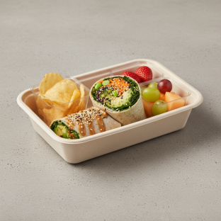 Tokyo Supergreens with Organic Sesame Tofu Wrap with Chips and Fruit