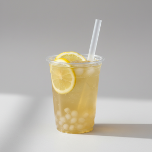 50% Sweetness Fresh Lemon Green Tea with Lychee Jelly [16 oz]