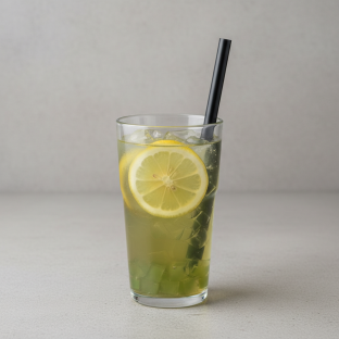 50% Sweetness Fresh Lemon Green Tea with Lychee Jelly [24 oz]