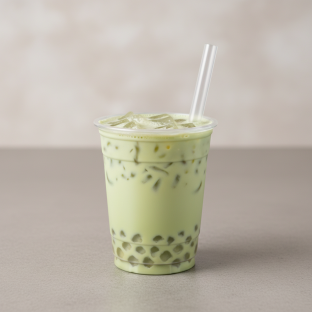 50% Sweetness Green Milk Tea with Lychee Jelly [16 oz]