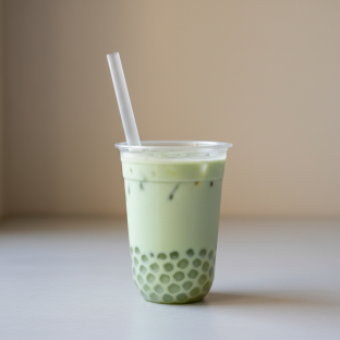 25% Sweetness Green Milk Tea with Crystal Boba [16 oz]