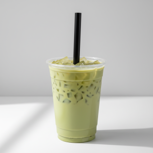 50% Sweetness Green Milk Tea with Lychee Jelly [24 oz]