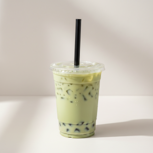 50% Sweetness Green Milk Tea with Grass Jelly [24 oz]