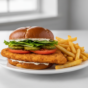 Pork Schnitzel Sandwich with Fries Pork Schnitzel Sandwich with Fries