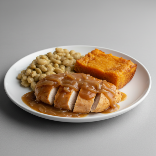 Smothered Chicken with Butter Beans and Sweet Potatoes Casserole
