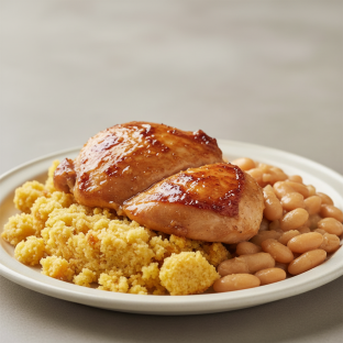 Honey Butter Roasted Chicken with Cornbread Dressing, Butter Beans