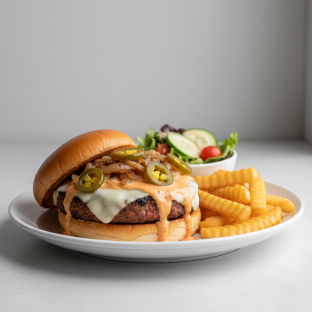 Vegetarian Spin Combo - Spicy Spin Burger with Veggie Patty, Fries, Side Salad Vegetarian Spin Combo - Spicy Spin Burger with Veggie Patty, Fries, Side Salad