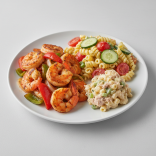Grilled Shrimp with Pasta Salad, Macaroni Salad with Tuna Grilled Shrimp with Pasta Salad, Macaroni Salad with Tuna