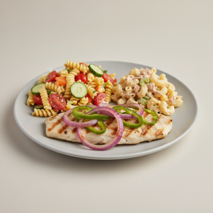 Grilled Fish with Pasta Salad, Macaroni Salad with Tuna Grilled Fish with Pasta Salad, Macaroni Salad with Tuna
