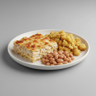 Alfredo Chicken Lasagna, Cornbread Dressing, Butter Beans Alfredo Chicken Lasagna, Cornbread Dressing, Butter Beans