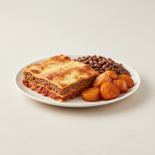 Classic Meat Lasagna, Black Eyed Peas, Candied Yams Classic Meat Lasagna, Black Eyed Peas, Candied Yams