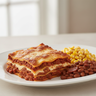 Classic Meat Lasagna, Fried Corn, Baked Beans Classic Meat Lasagna, Fried Corn, Baked Beans