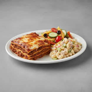 Classic Meat Lasagna, Pasta Salad, Macaroni Salad with Tuna Classic Meat Lasagna, Pasta Salad, Macaroni Salad with Tuna