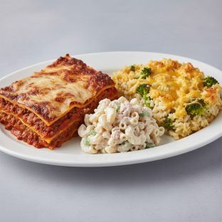 Classic Meat Lasagna, Macaroni Salad with Tuna, Broccoli Cheese Rice Casserole Classic Meat Lasagna, Macaroni Salad with Tuna, Broccoli Cheese Rice Casserole