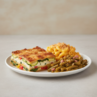 Vegetable Lasagna, Mac and Cheese, Southern Green Beans Vegetable Lasagna, Mac and Cheese, Southern Green Beans
