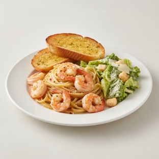 Specialty Pasta with Shrimp Scampi Linguine, Caesar Salad Specialty Pasta with Shrimp Scampi Linguine, Caesar Salad