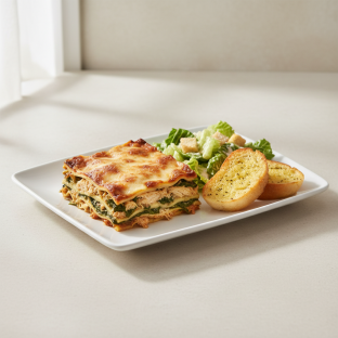 Specialty Pasta with Chicken and Spinach Lasagna, Caesar Salad Specialty Pasta with Chicken and Spinach Lasagna, Caesar Salad