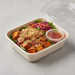 Bowl Boxed Lunch — Tofu with Salad and Spicy Sauce Bowl Boxed Lunch — Tofu with Salad and Spicy Sauce