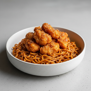 Korean Spice Bowl — Hibachi Noodles with Crispy Tempura Chicken Korean Spice Bowl — Hibachi Noodles with Crispy Tempura Chicken
