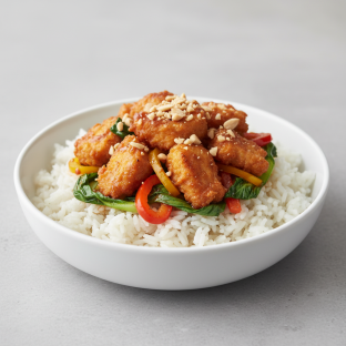 Korean Spice Bowl — Jasmine Rice / Tempura Plant-based Chicken Korean Spice Bowl — Jasmine Rice / Tempura Plant-based Chicken