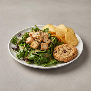 Tokyo Supergreens with Organic Sesame Tofu Salad with Chips and Cookie Tokyo Supergreens with Organic Sesame Tofu Salad with Chips and Cookie