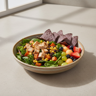 Earth Bowl Salad with Chips and Fruit Earth Bowl Salad with Chips and Fruit