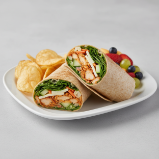 Buffalo Chicken Wrap with Chips and Fruit