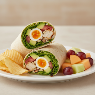 California Cobb Wrap with Chips and Fruit