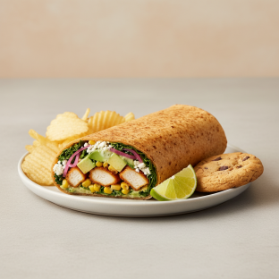 Crispy Chicken Poblano Wrap with Chips and Cookie