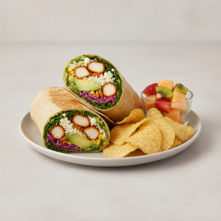 Crispy Chicken Poblano Wrap with Chips and Fruit