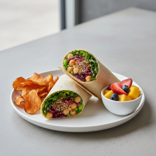 Plant Power Wrap with Chips and Fruit