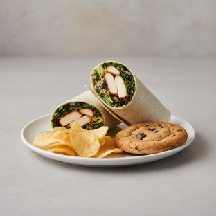 Tokyo Supergreens with Oven Roasted Chicken Wrap with Chips and Cookie