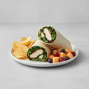 Tokyo Supergreens with Oven Roasted Chicken Wrap with Chips and Fruit