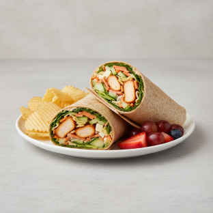 Buffalo Chicken Wrap with Chips and Fruit Buffalo Chicken Wrap with Chips and Fruit