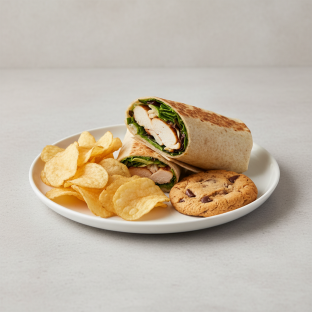 Tokyo Supergreens with Oven Roasted Chicken Wrap with Chips and Cookie Tokyo Supergreens with Oven Roasted Chicken Wrap with Chips and Cookie