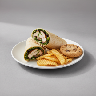 Tokyo Supergreens with Oven Roasted Chicken Wrap with Chips and Cookie Tokyo Supergreens with Oven Roasted Chicken Wrap with Chips and Cookie