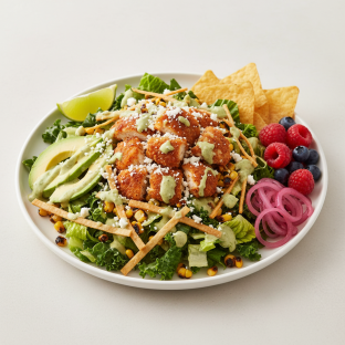 Crispy Chicken Poblano Salad with Chips and Fruit Crispy Chicken Poblano Salad with Chips and Fruit