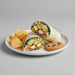 Crispy Chicken Poblano Wrap with Chips and Cookie Crispy Chicken Poblano Wrap with Chips and Cookie