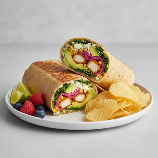 Crispy Chicken Poblano Wrap with Chips and Fruit Crispy Chicken Poblano Wrap with Chips and Fruit