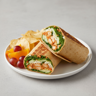 Buffalo Chicken Wrap with Chips and Fruit