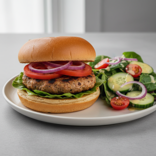 Halal Chicken Kabab Burger With Salad Halal Chicken Kabab Burger With Salad