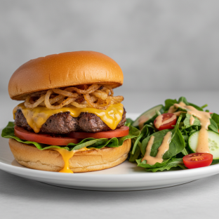 Smash Cheeseburger With Salad Smash Cheeseburger With Salad