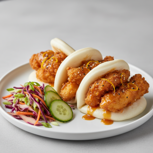 Bao Bun — Crispy Tempura Chicken with Orange Ginger Bao Bun — Crispy Tempura Chicken with Orange Ginger